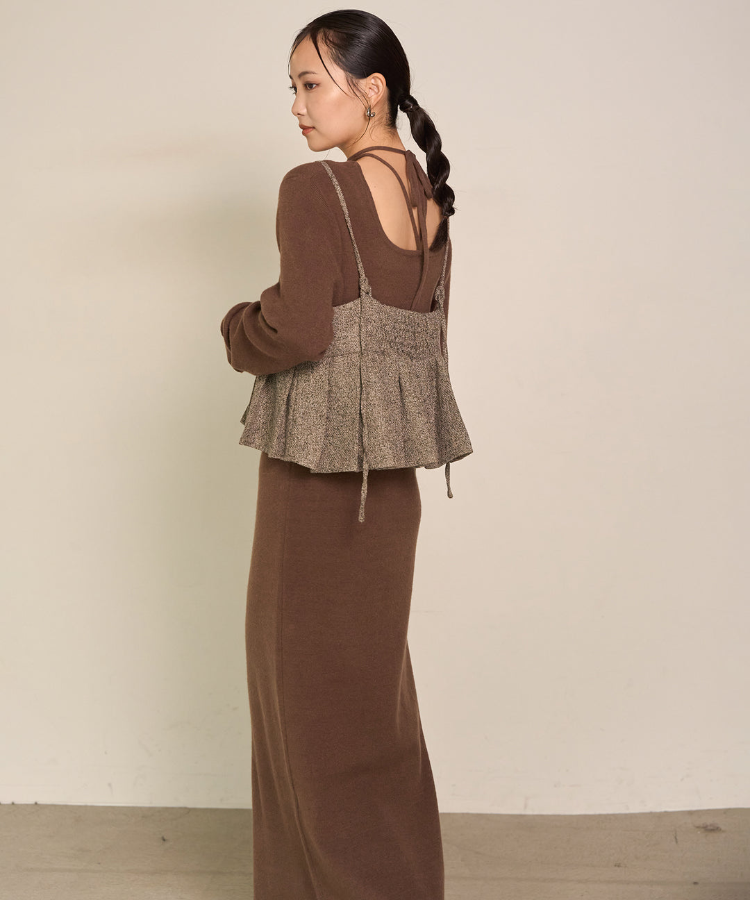 [SET]Soft Touch Choker Knit Onepiece+Pleat Tweed C/A Busrier