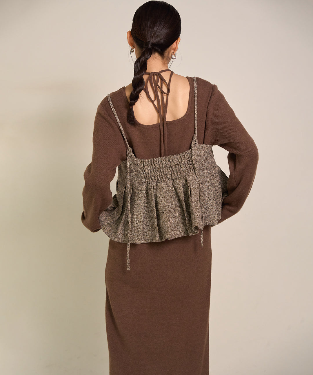 [SET]Soft Touch Choker Knit Onepiece+Pleat Tweed C/A Busrier