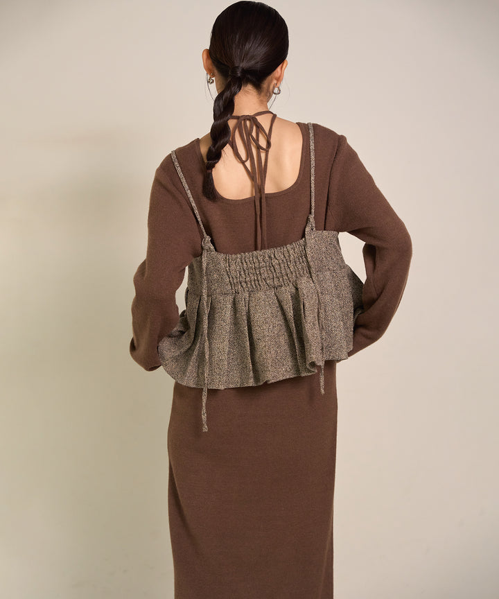 [SET]Soft Touch Choker Knit Onepiece+Pleat Tweed C/A Busrier