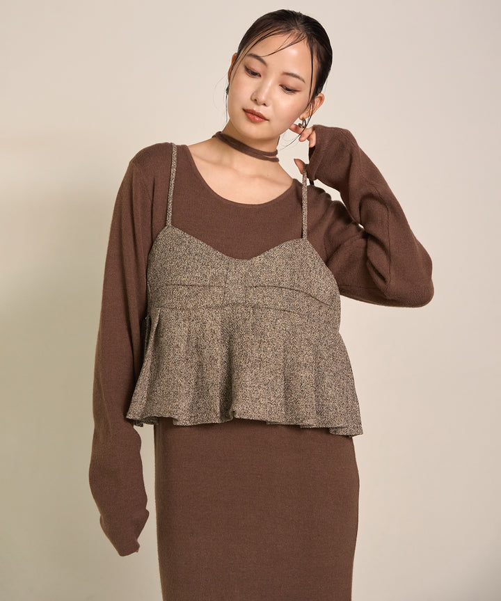 [SET]Soft Touch Choker Knit Onepiece+Pleat Tweed C/A Busrier