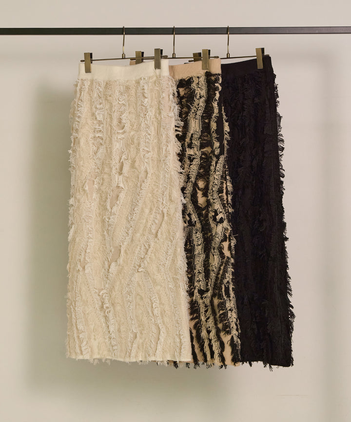 (eliuu)Pattern Fringe Knit Skirt