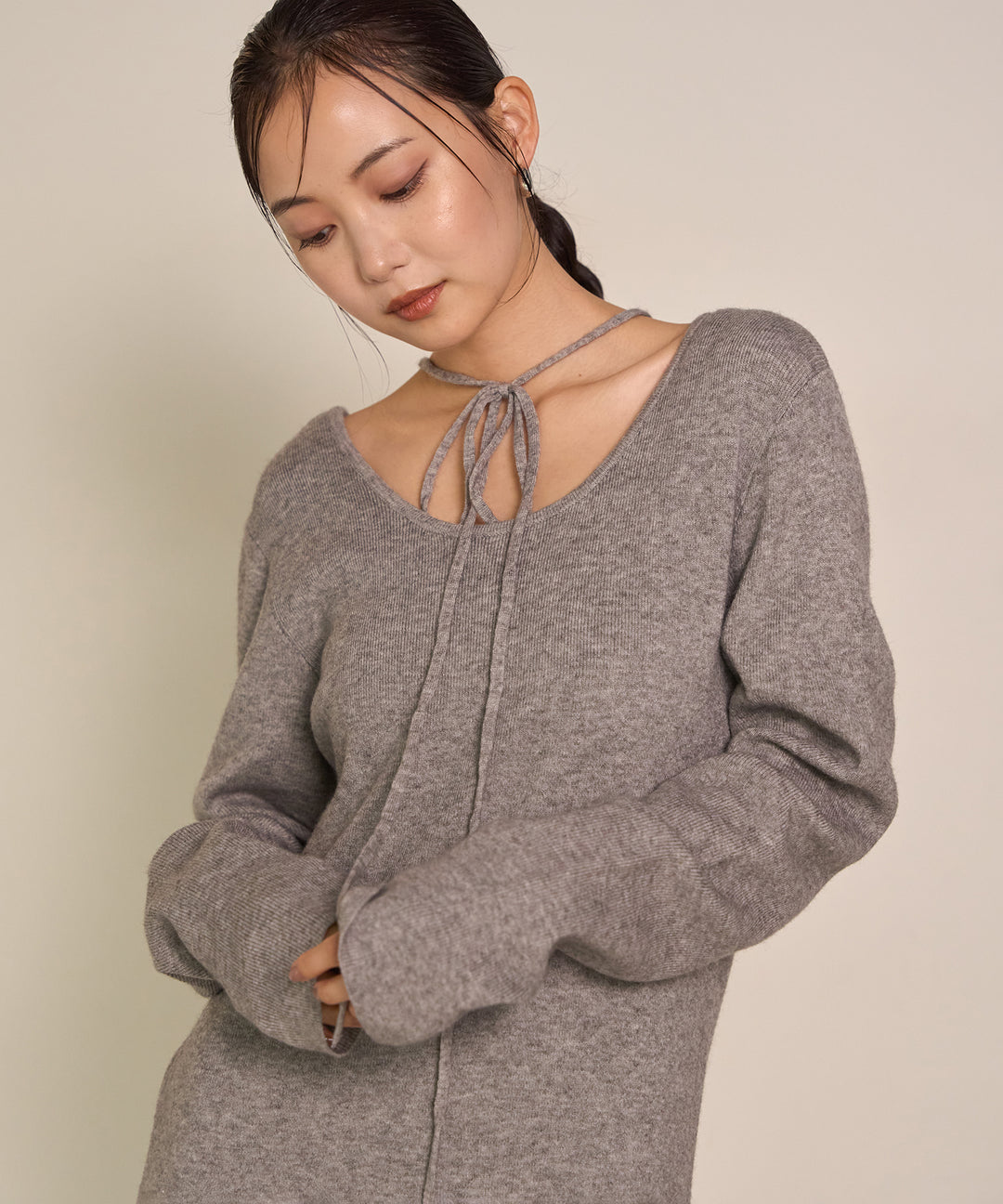 (eliuu)Soft Touch Choker Knit Onepiece