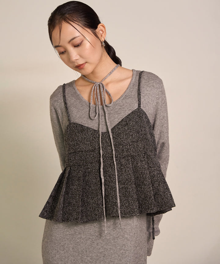 [SET]Soft Touch Choker Knit Onepiece+Pleat Tweed C/A Busrier