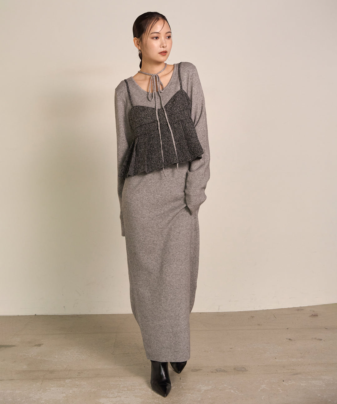 (eliuu)Soft Touch Choker Knit Onepiece
