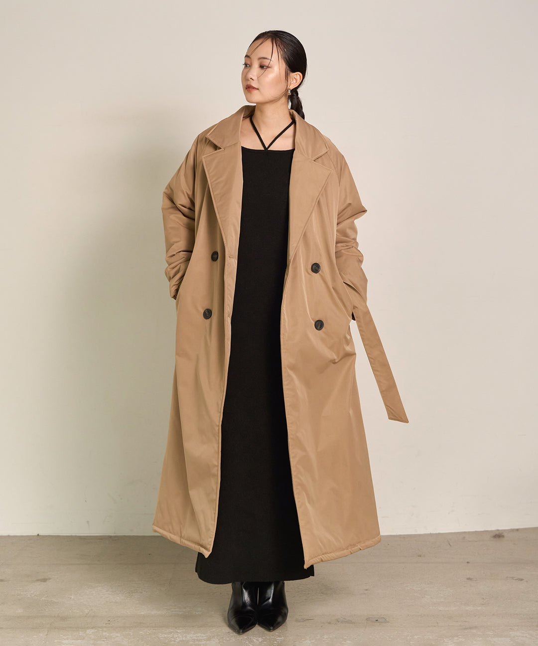 [SET]Puffer Over Coat+Soft Touch Choker Knit Onepiece
