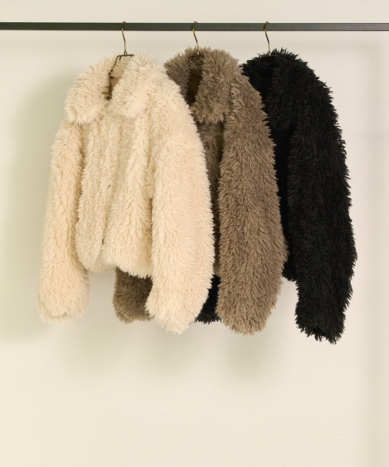 SET]Poodle Fur Short Jacket+Soft Touch Choker Knit Onepiece