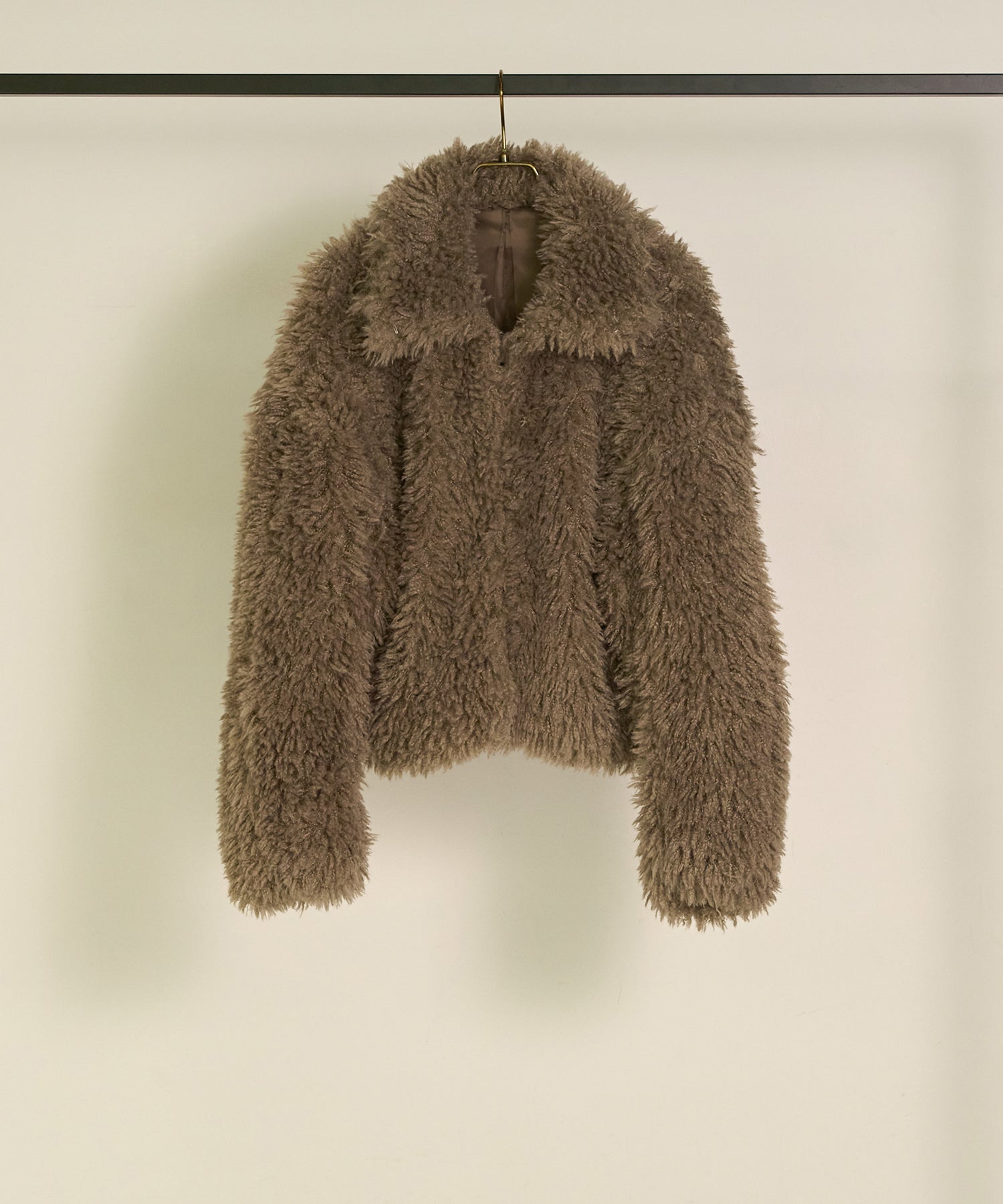 SET]Poodle Fur Short Jacket+Soft Touch Choker Knit Onepiece