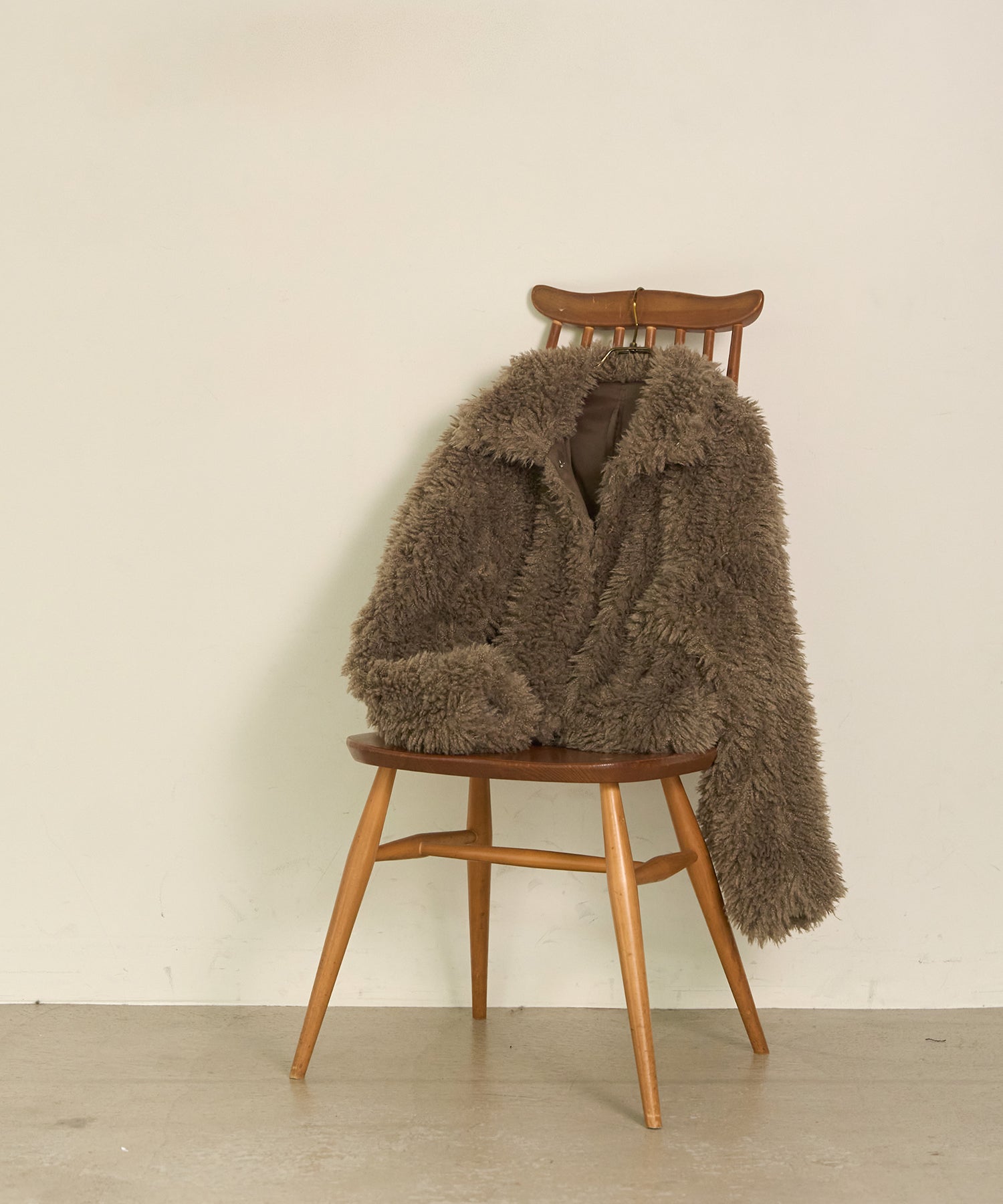 SET]Poodle Fur Short Jacket+Soft Touch Choker Knit Onepiece