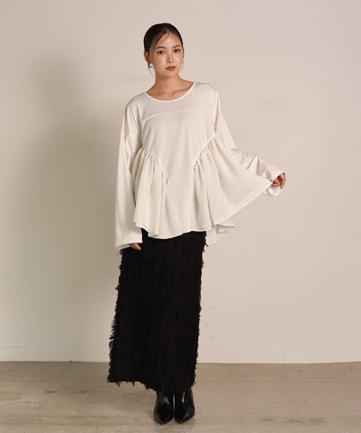 (eliuu)Pattern Fringe Knit Skirt