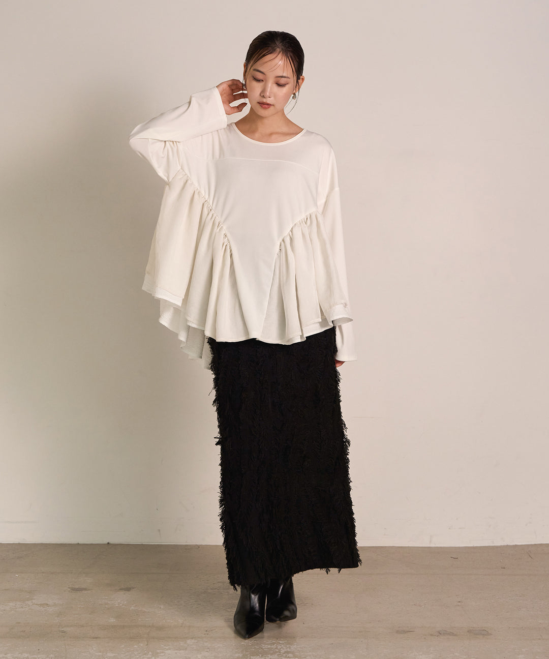 (eliuu)Frill Layer Mix Top