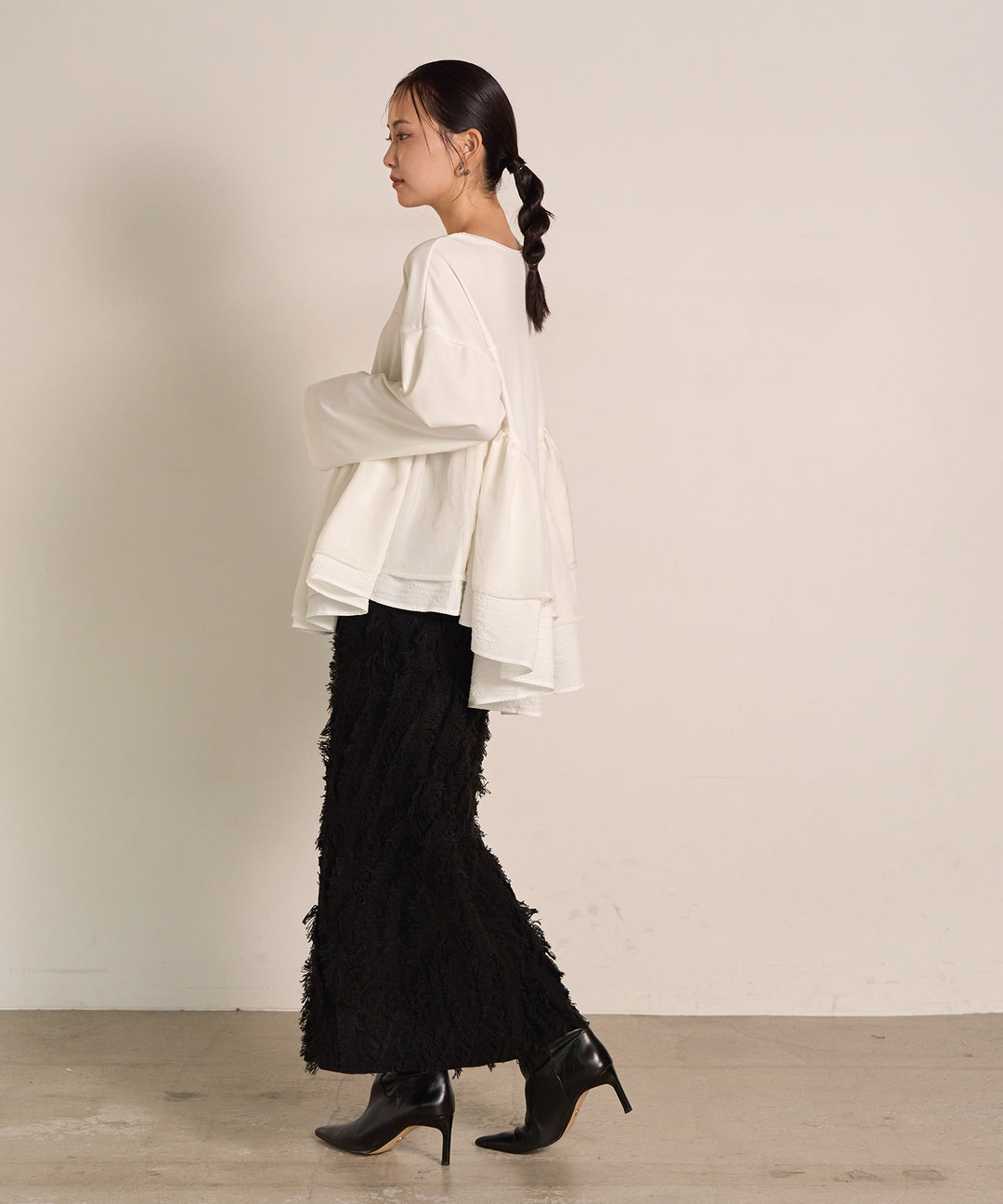 (eliuu)Pattern Fringe Knit Skirt