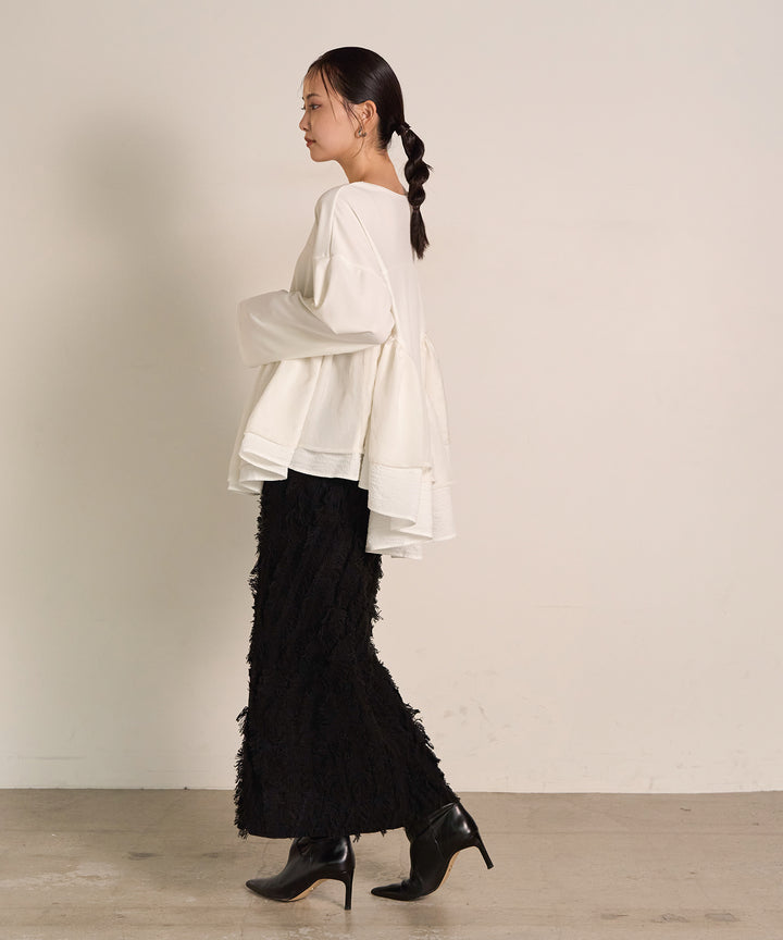 (eliuu)Pattern Fringe Knit Skirt