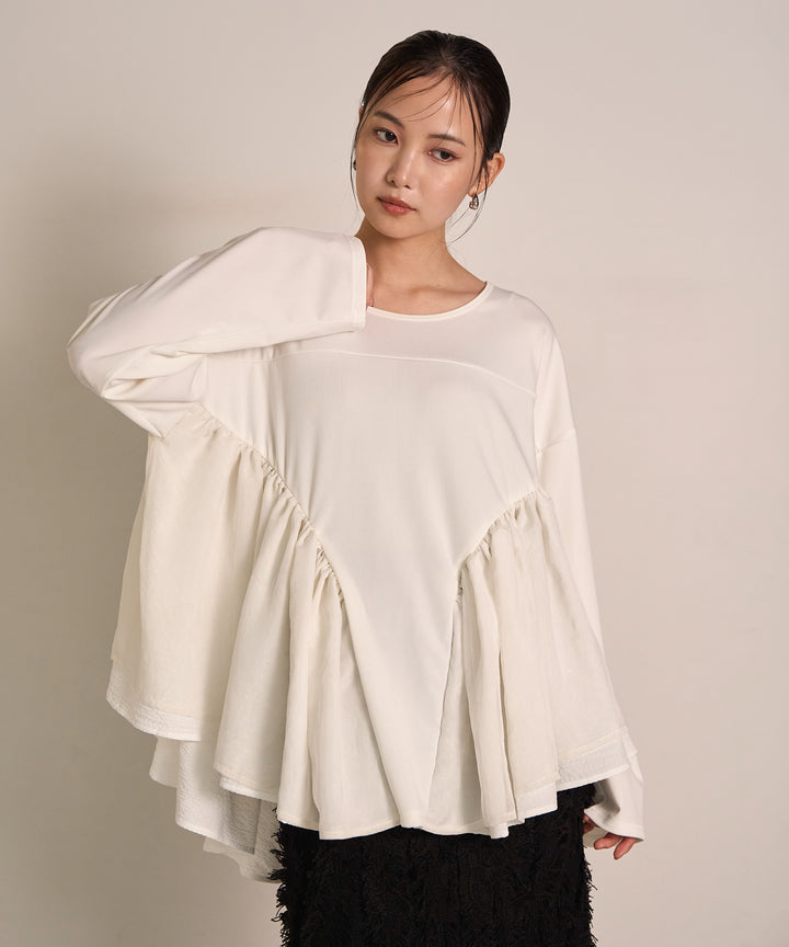 [SET]Frill Layer Mix Top+Pattern Fringe Knit Skirt
