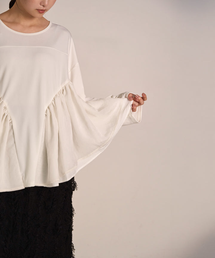 [SET]Frill Layer Mix Top+Pattern Fringe Knit Skirt