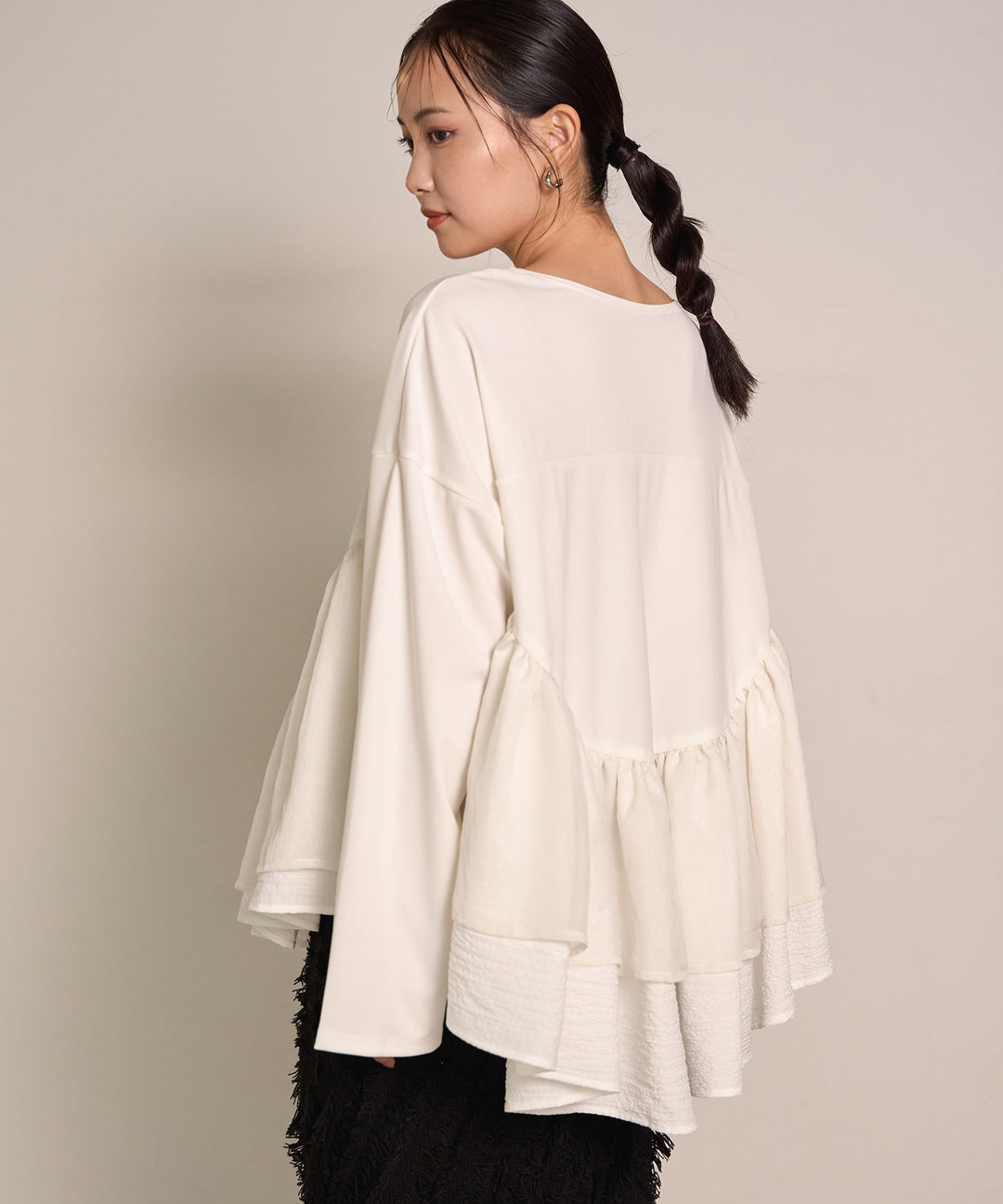 (eliuu)Frill Layer Mix Top