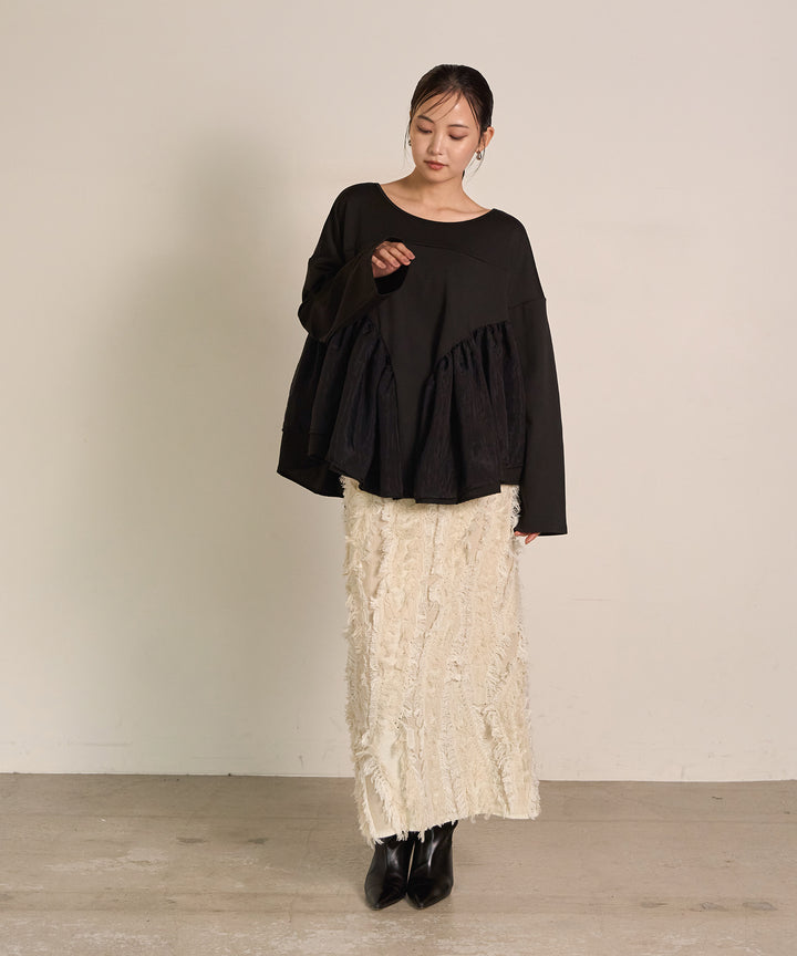 (eliuu)Pattern Fringe Knit Skirt