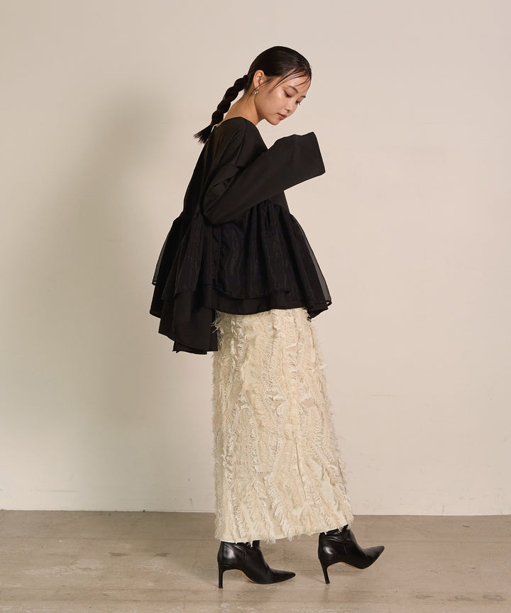 (eliuu)Pattern Fringe Knit Skirt