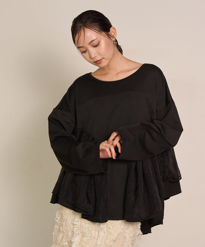 [SET]Frill Layer Mix Top+Pattern Fringe Knit Skirt