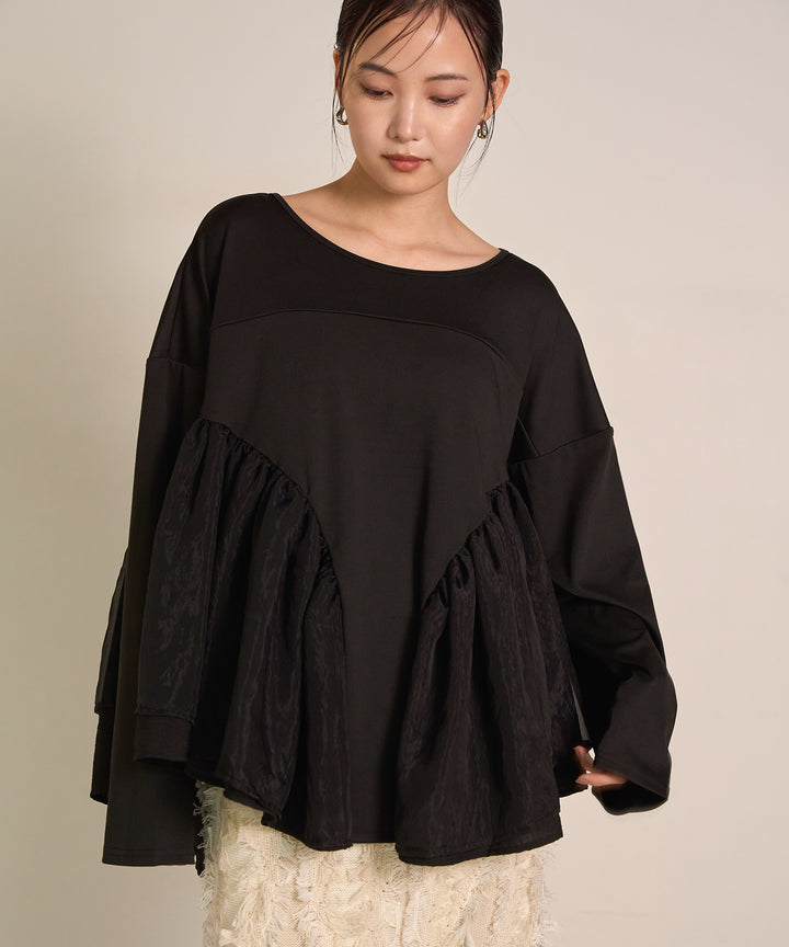 [SET]Frill Layer Mix Top+Pattern Fringe Knit Skirt
