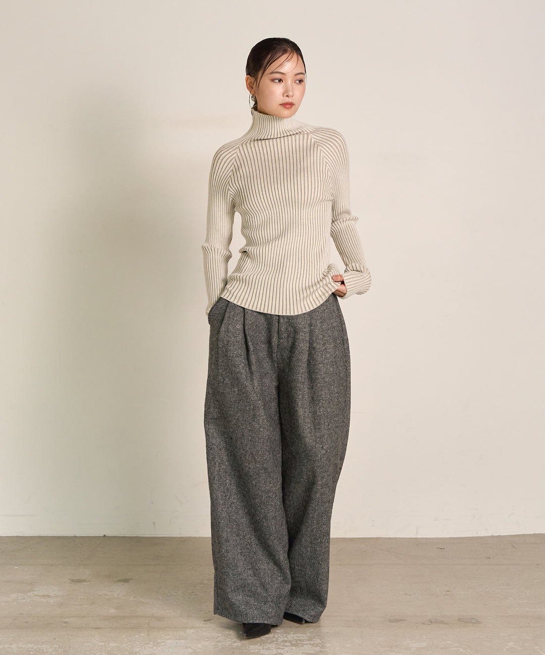 (eliuu)Tuck Tweed Slacks