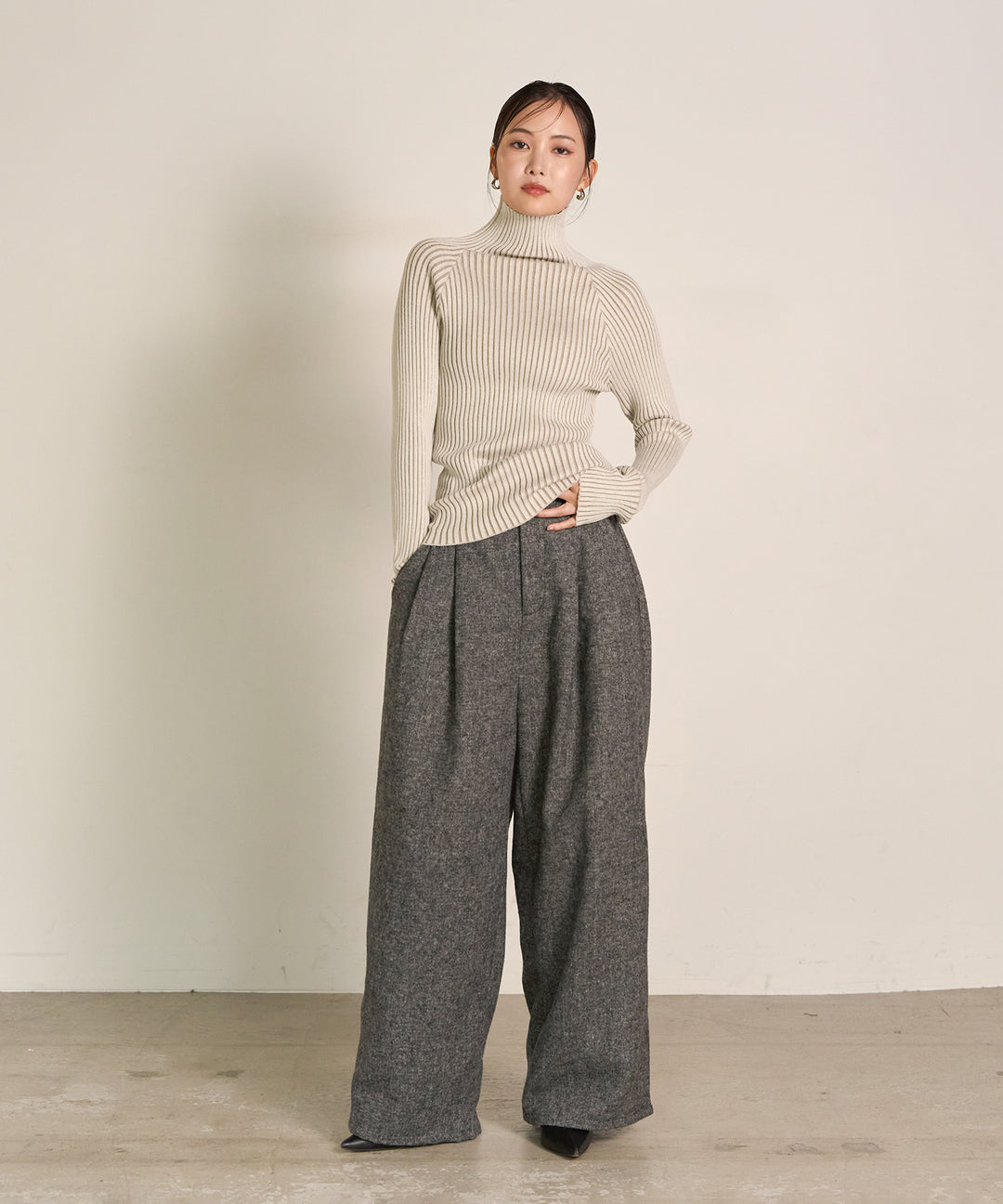 (eliuu)Tuck Tweed Slacks
