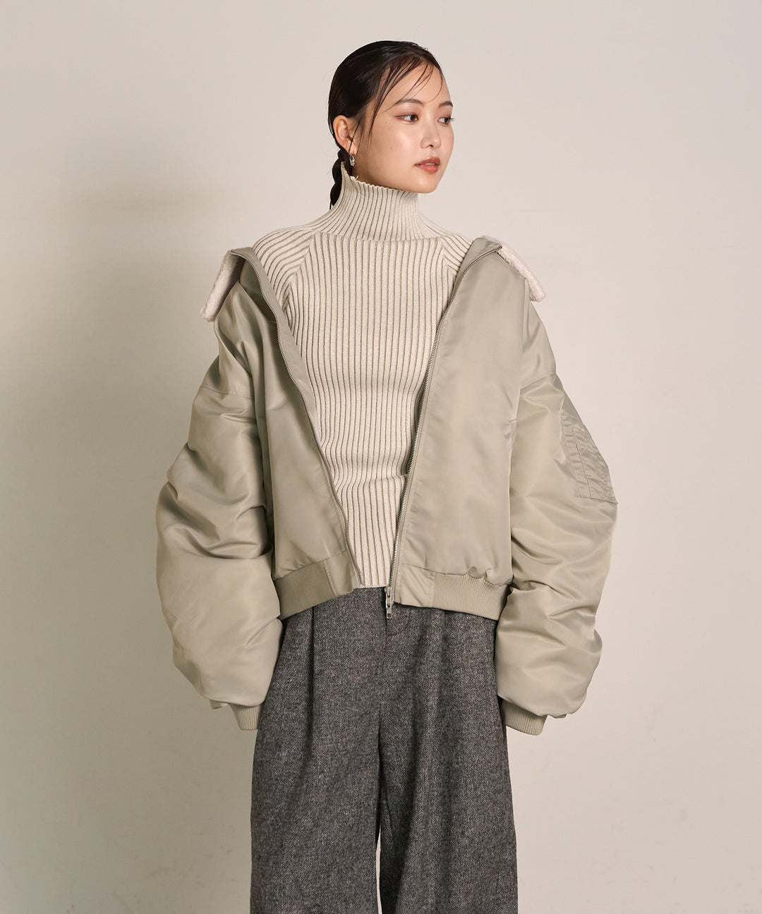 [SET] Boa Collar MA-1+Plating Turtle Knit Top(2set)
