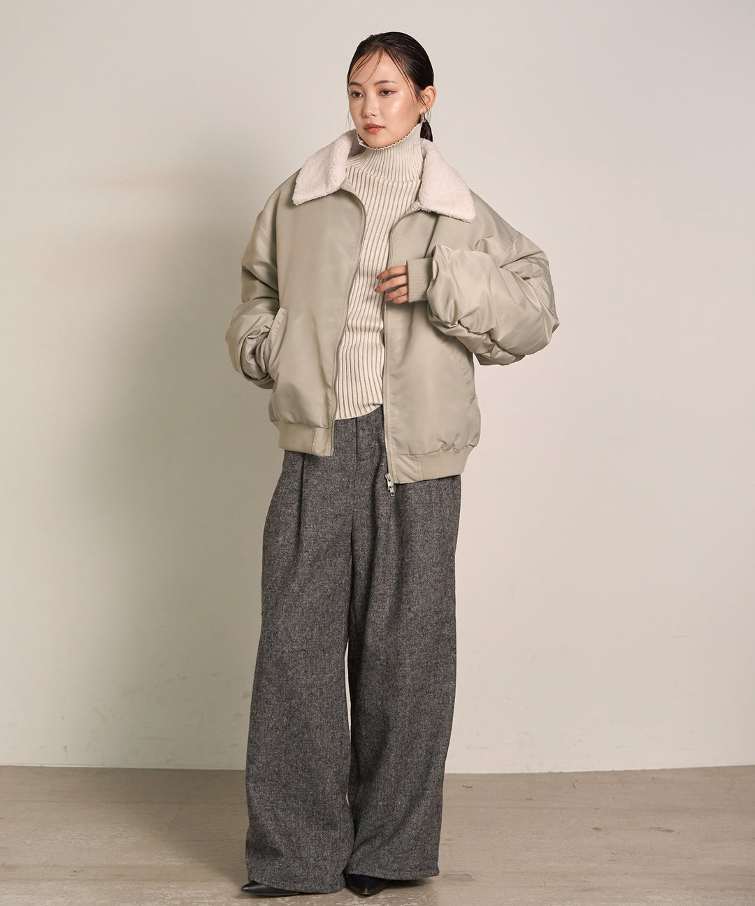 [SET] Boa Collar MA-1+Plating Turtle Knit Top(2set)