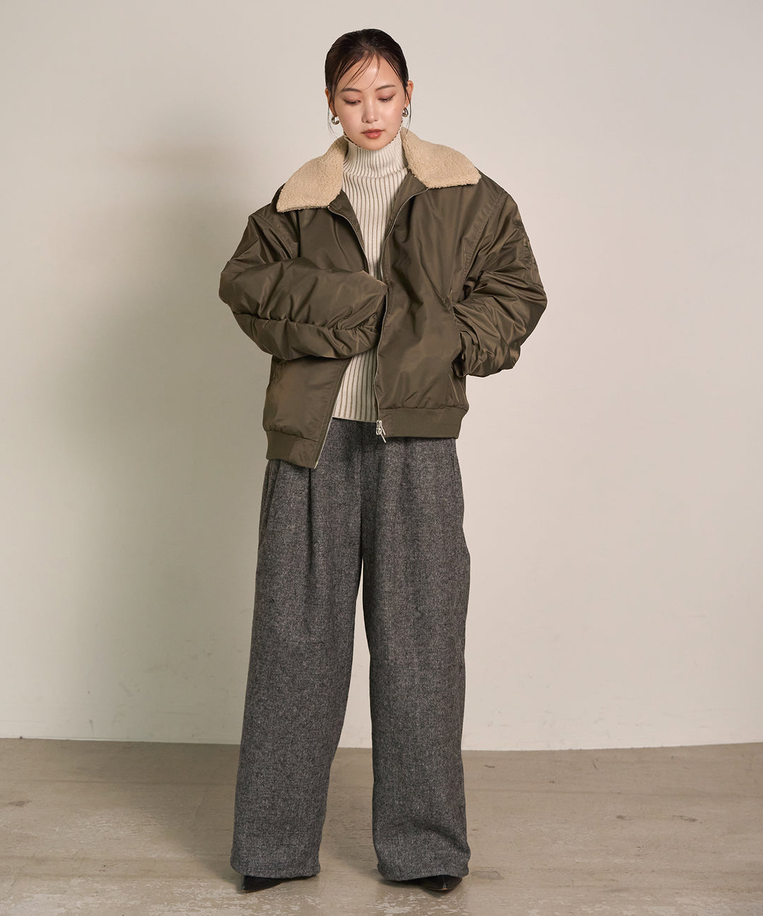 [SET] Boa Collar MA-1+Plating Turtle Knit Top(2set)