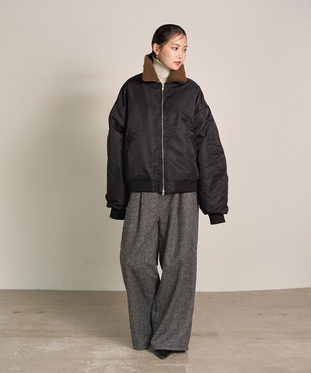 [SET] Boa Collar MA-1+Plating Turtle Knit Top(2set)
