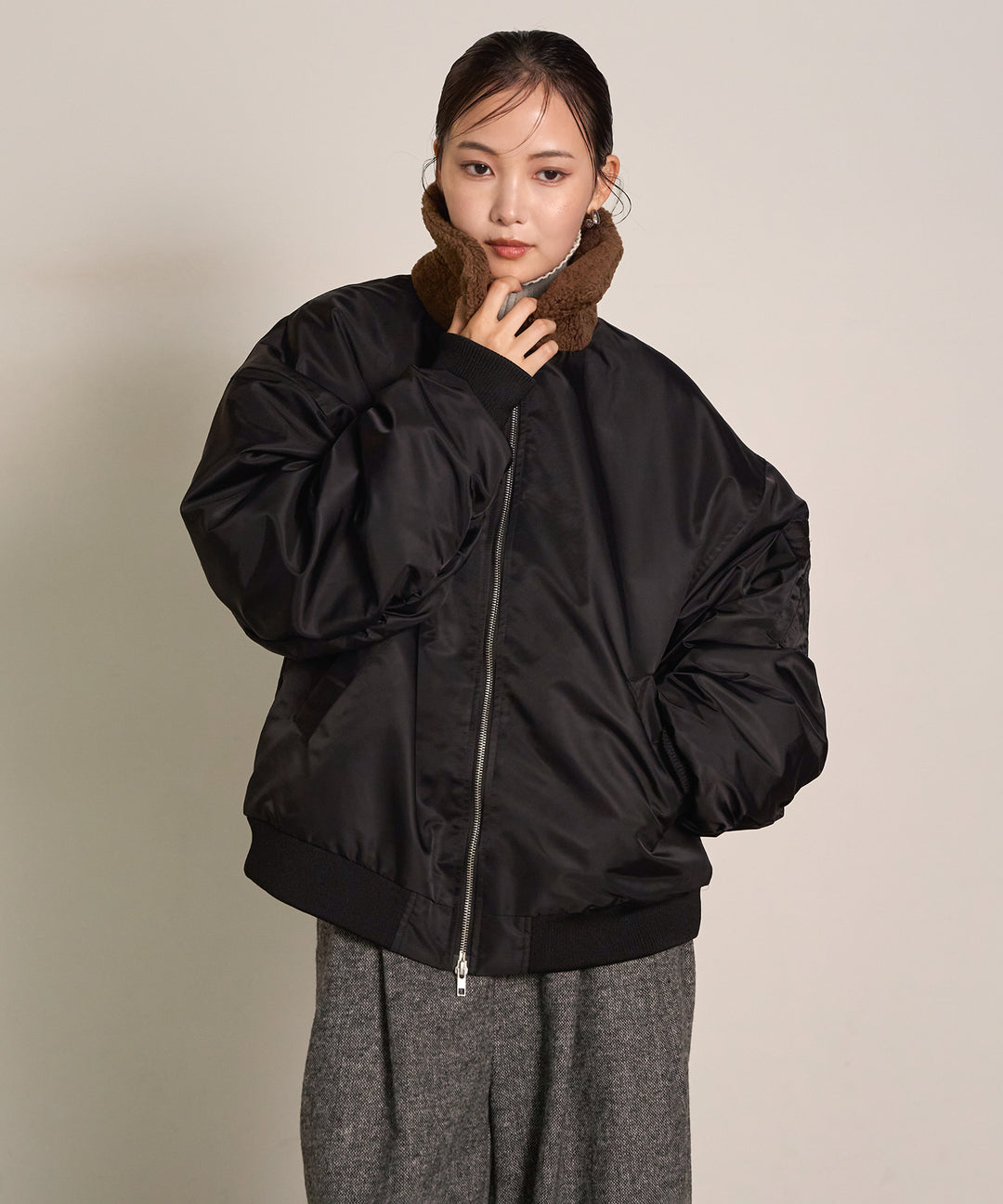 [SET] Boa Collar MA-1+Plating Turtle Knit Top(2set)