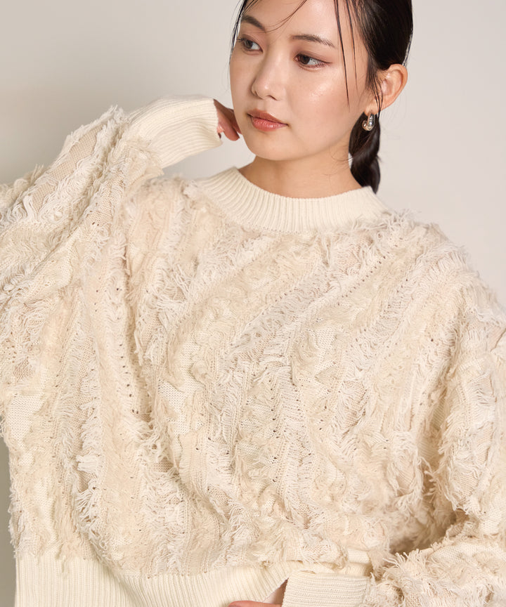 (eliuu)Pattern Fringe Knit PO