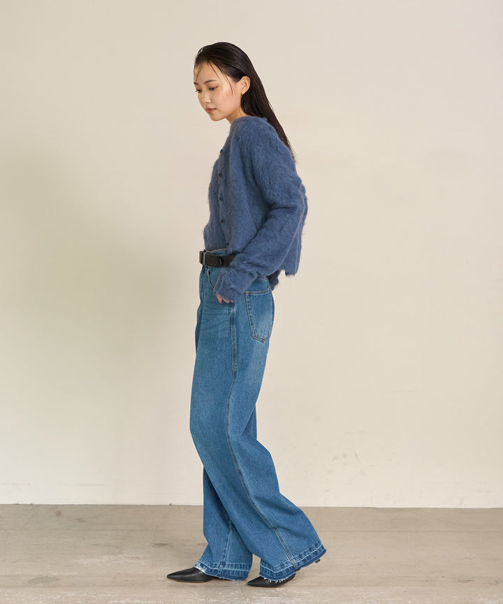 [SET]Brush Knit Cardigan+Brush Knit Bustier+Hem Wash Denim