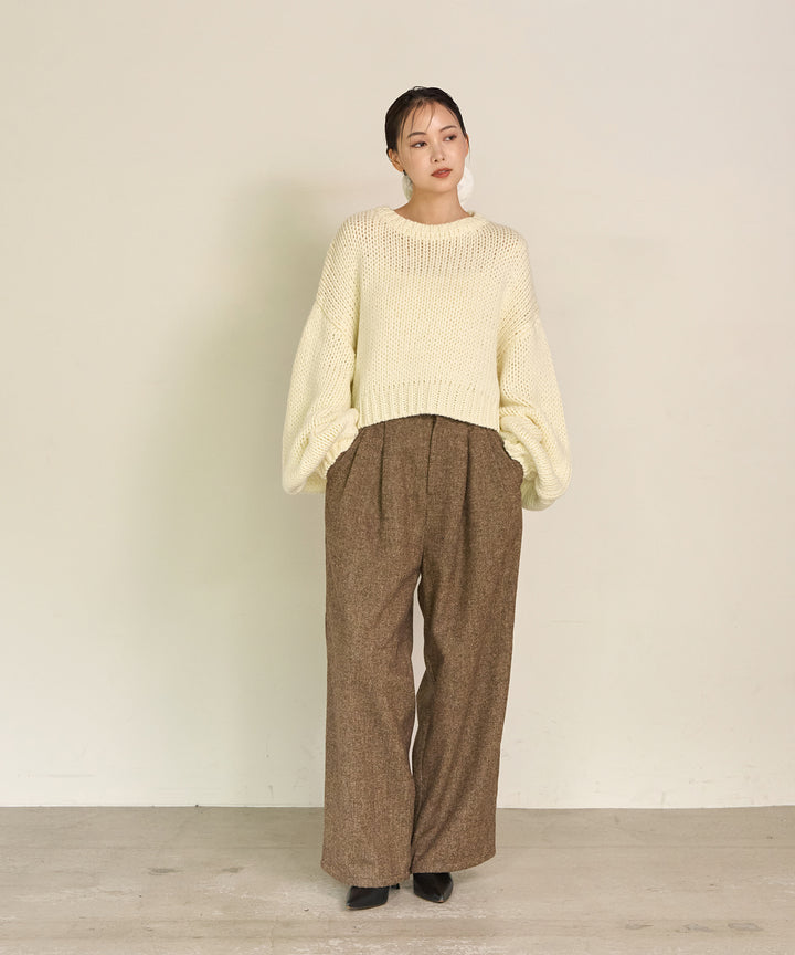 (eliuu)Tuck Tweed Slacks
