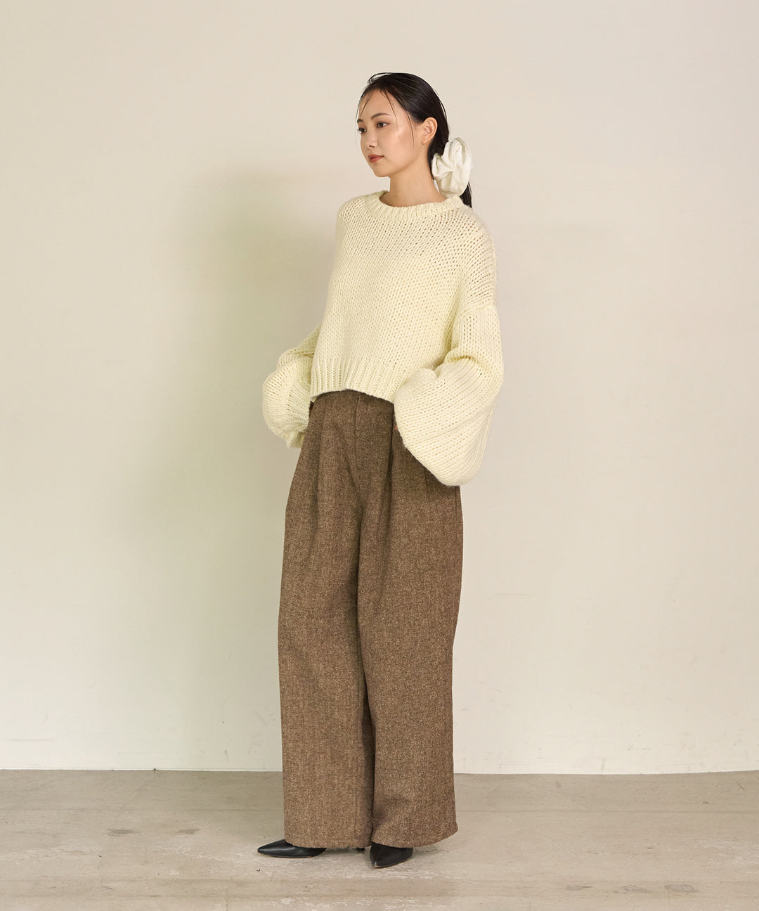 (eliuu)Tuck Tweed Slacks