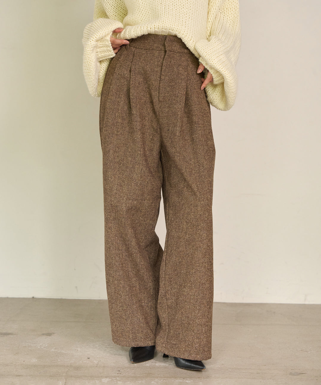(eliuu)Tuck Tweed Slacks