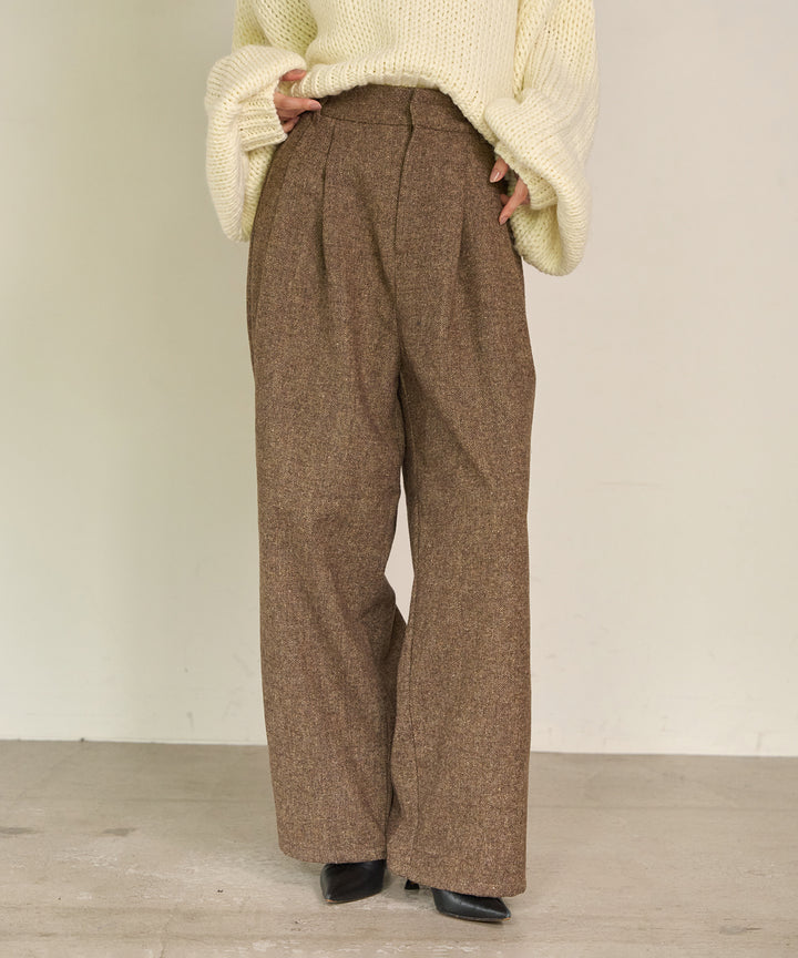 (eliuu)Tuck Tweed Slacks