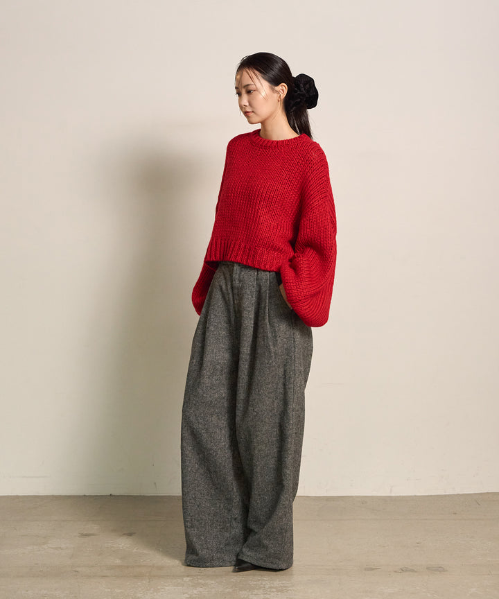 (eliuu)Tuck Tweed Slacks