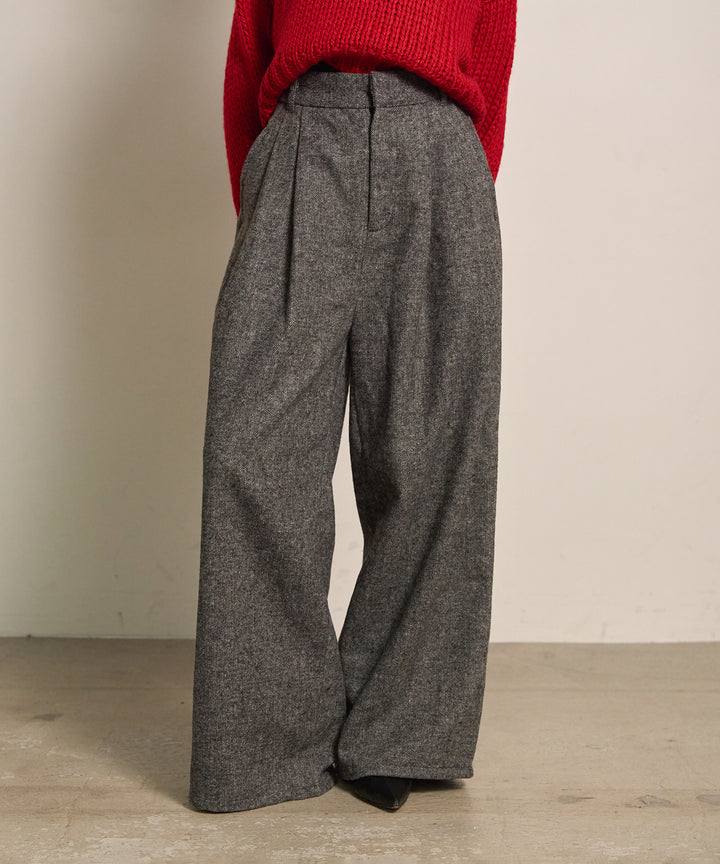 (eliuu)Tuck Tweed Slacks