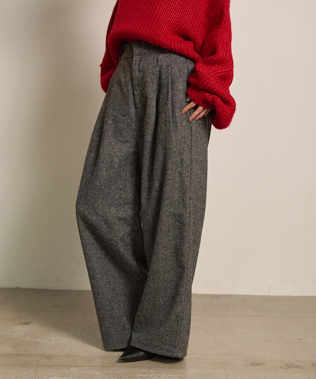 (eliuu)Tuck Tweed Slacks