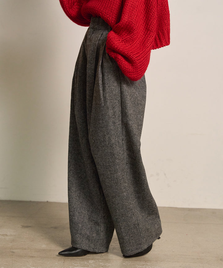 (eliuu)Tuck Tweed Slacks