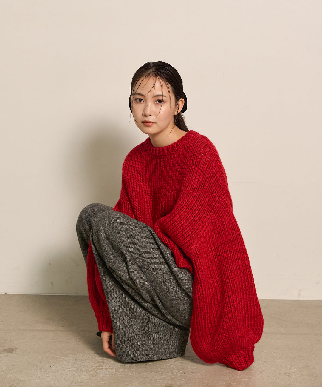 (eliuu)Tuck Tweed Slacks