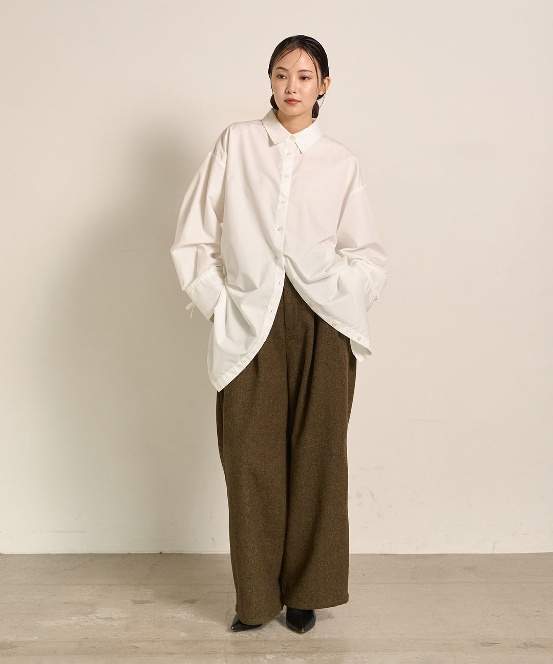 (eliuu)Tuck Tweed Slacks