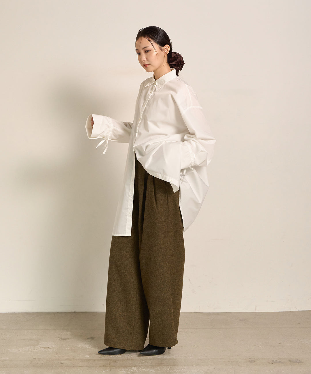 (eliuu)Tuck Tweed Slacks