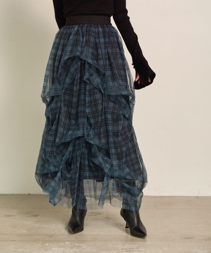 [SET]Texture Combi Polo Knit+Melody Tuck Tulle Skirt