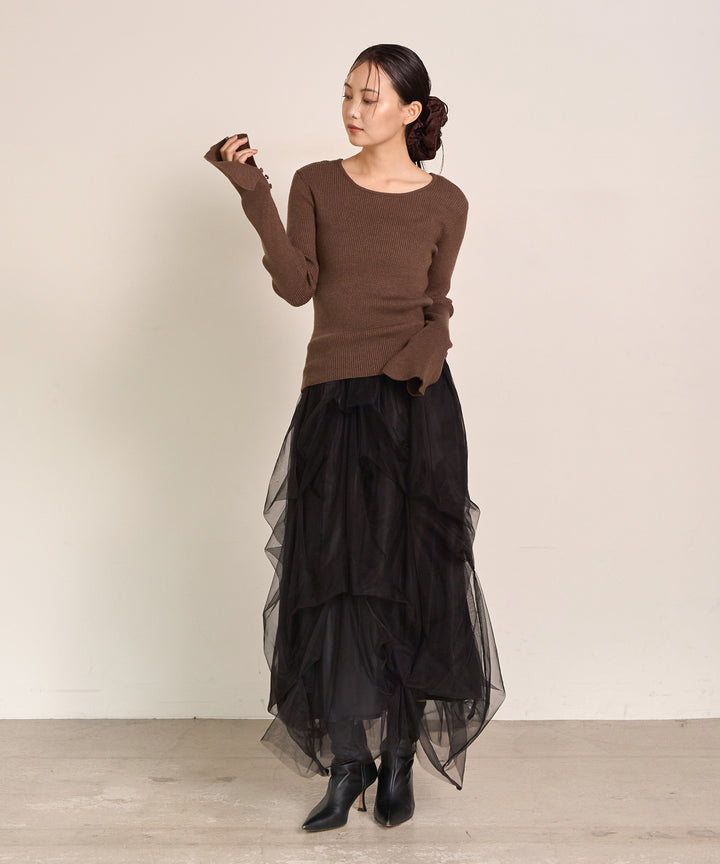(eliuu)Smooth Soft Flare Sleeve Top