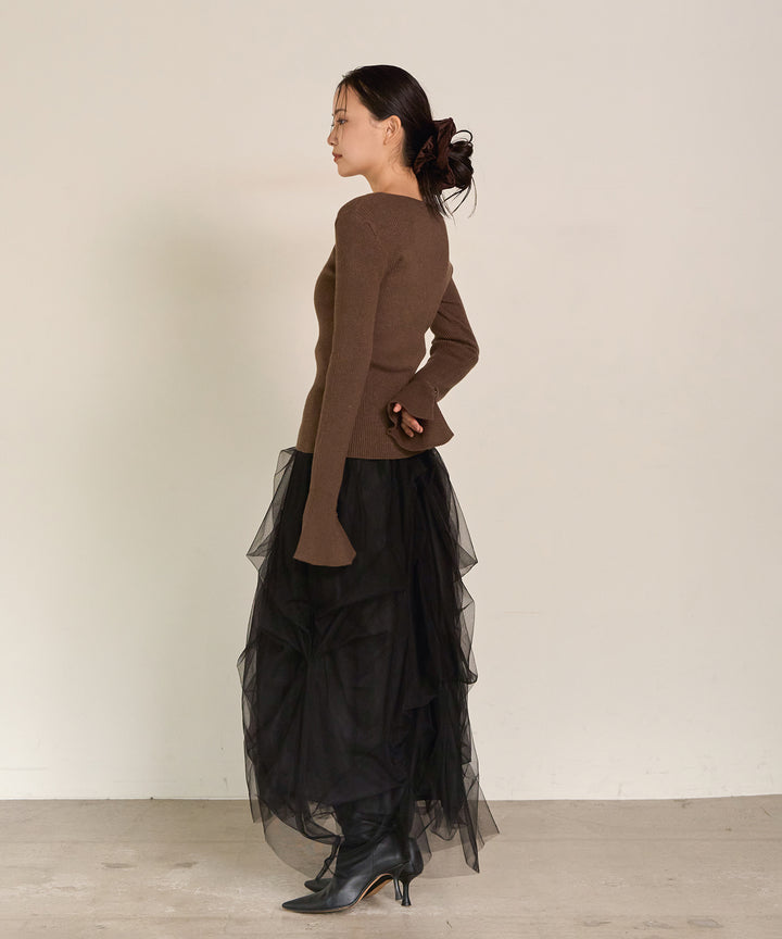 (eliuu)Smooth Soft Flare Sleeve Top
