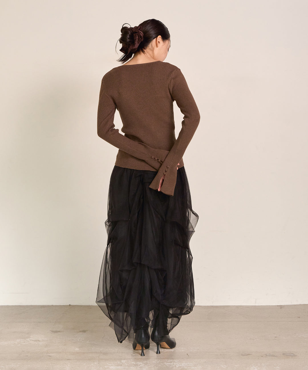 [SET]Smooth Soft Flare Sleeve Top+Melody Tuck Tulle Skirt