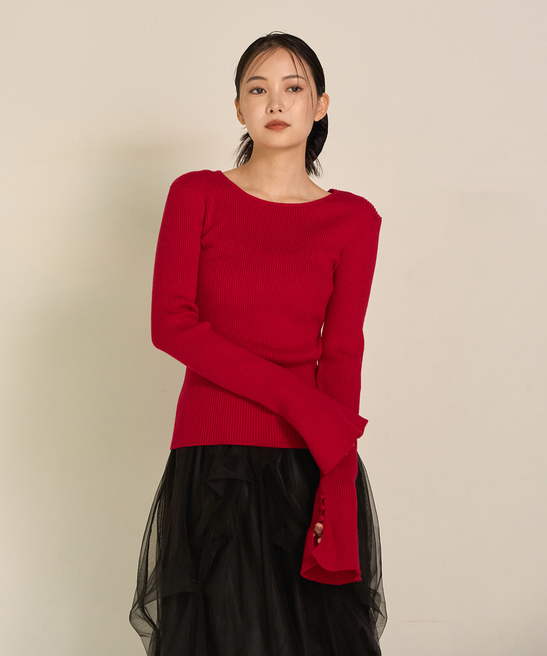 (eliuu)Smooth Soft Flare Sleeve Top