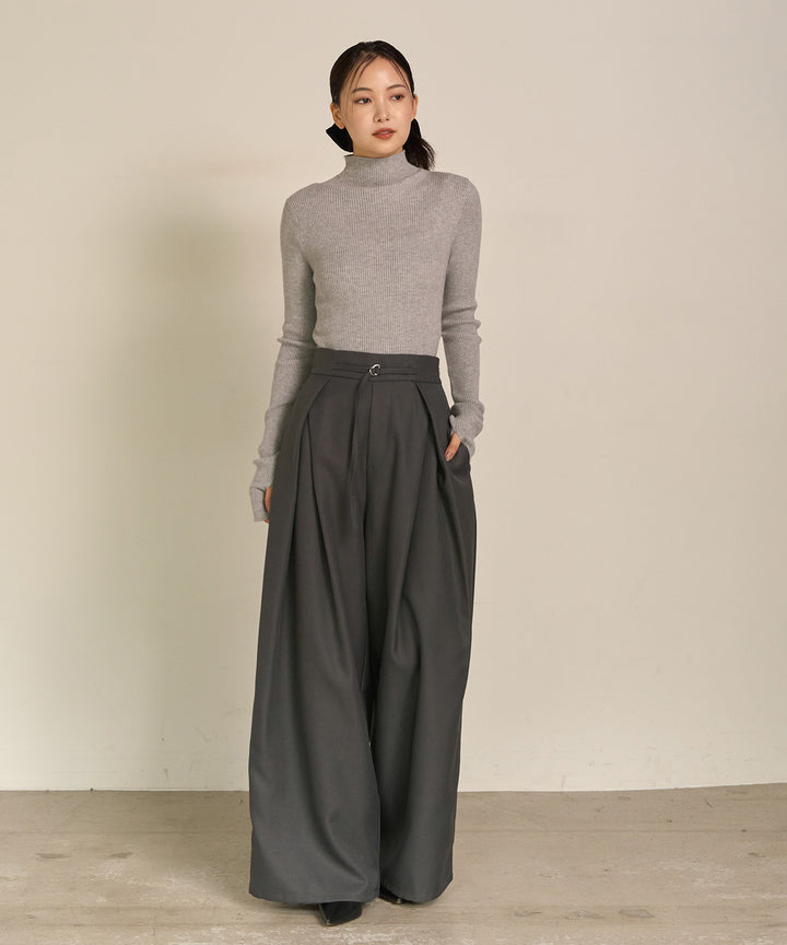 [SET]Double Chester Check Coat+Smooth Soft H/N Top+Wrap Belt Wide Slacks
