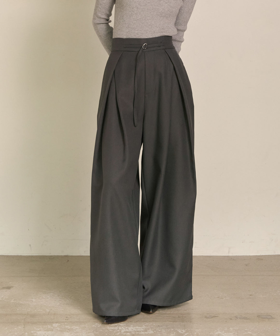 [SET]Double Chester Check Coat+Smooth Soft H/N Top+Wrap Belt Wide Slacks